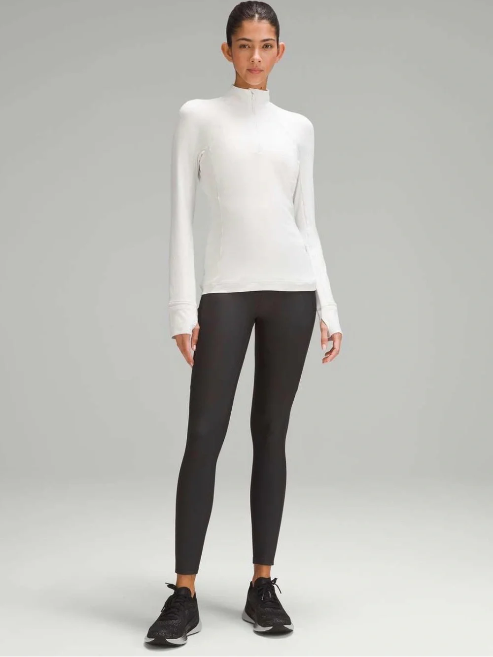 lululemon athletica Light Gray Quarter‑Zip Long‑Sleeve Top